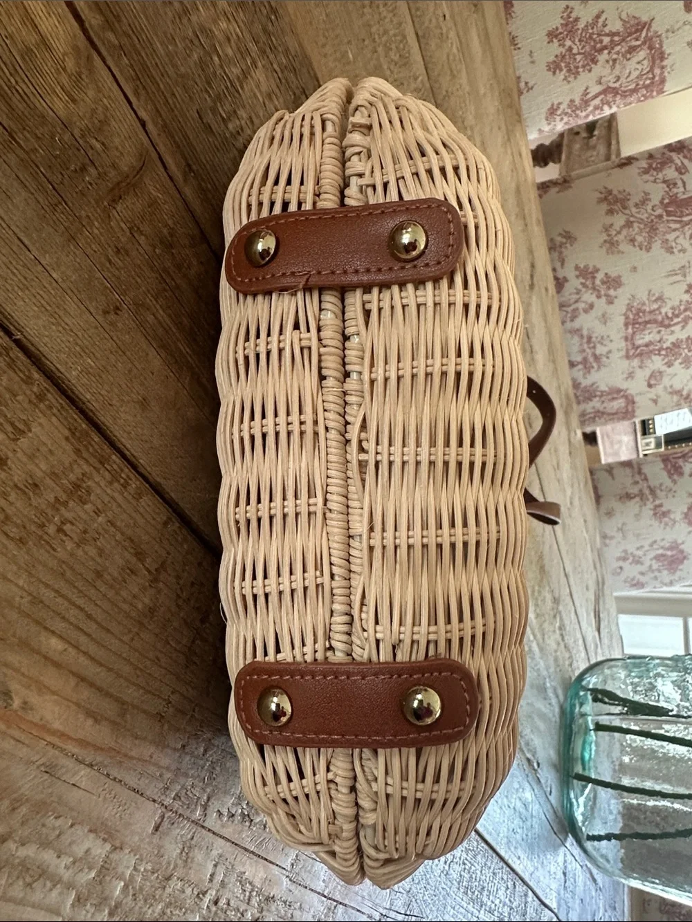 Nanette Lepore Tan & Natural Woven Straw Crossbody with Gold Hardware